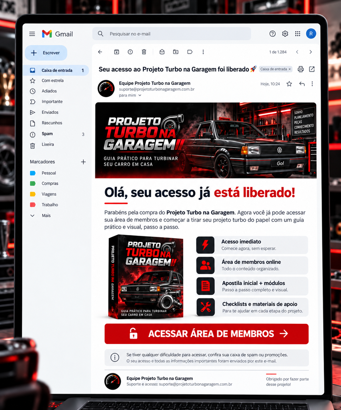 E-mail de acesso ao Projeto Turbo na Garagem